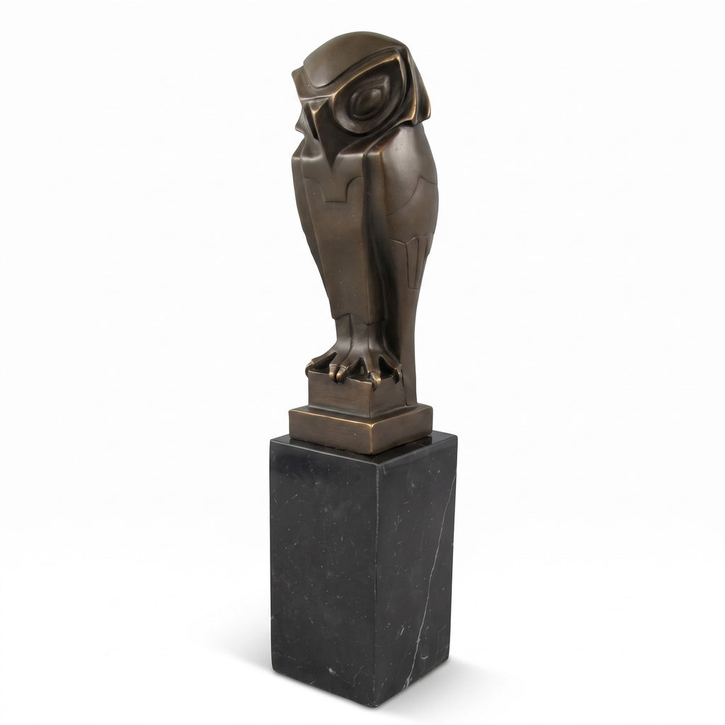 Casa Padrino Luxus Bronze Deko Figur Eule auf Marmorsockel Bronze / Schwarz 7 x 7 x H. 33 cm - Bronze Deko Skulptur - Schreibtisch Deko - Deko Accessoires - Luxus Accessoires (KI Studio)