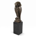 Casa Padrino Luxus Bronze Deko Figur Eule auf Marmorsockel Bronze / Schwarz 7 x 7 x H. 33 cm - Bronze Deko Skulptur - Schreibtisch Deko - Deko Accessoires - Luxus Accessoires (KI Studio)