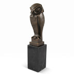 Casa Padrino Luxus Bronze Deko Figur Eule auf Marmorsockel Bronze / Schwarz 7 x 7 x H. 33 cm - Bronze Deko Skulptur - Schreibtisch Deko - Deko Accessoires - Luxus Accessoires (KI Studio)