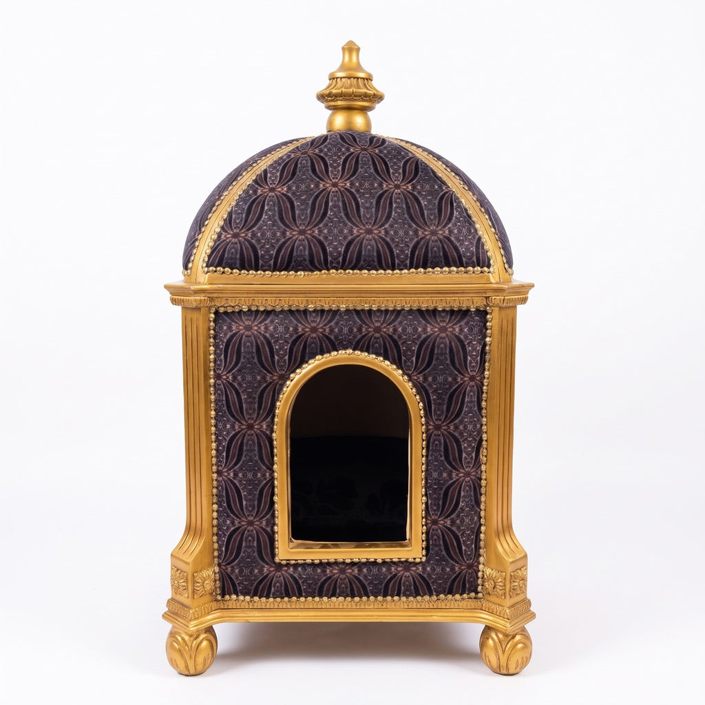 Pompöös by Casa Padrino Barock Katzenhaus Lila / Gold - Pompööser Katzen Tempel designed by Harald Glööckler - Pompööse Tiermöbel im Barockstil (KI Studio)