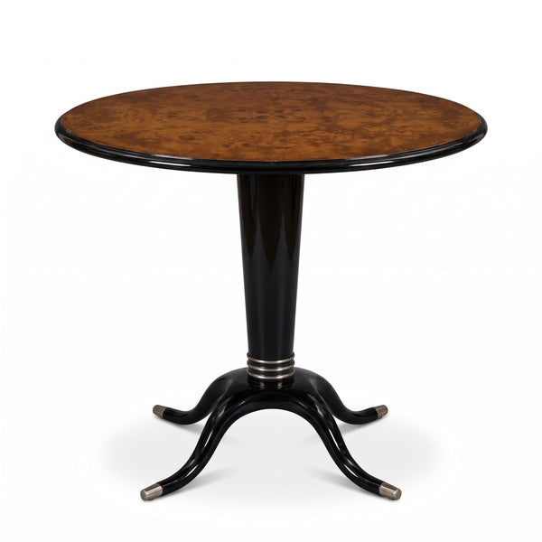 Casa Padrino table de salle à manger de luxe érable piqué marron / noir / argent Ø 79 x H. 71 cm - Table de salle à manger ronde en bois massif - Meuble de salle à manger - Meuble de luxe