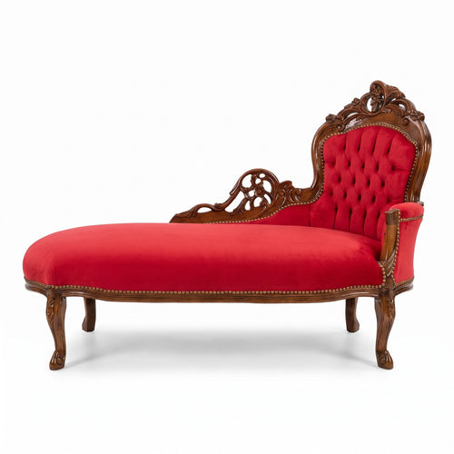 Casa Padrino Barock Chaiselongue Rechte Seite Rot / Braun - Handgefertigte Massivholz Recamiere - Barock Wohnzimmer Möbel - Edel & Prunkvoll (KI Studio)