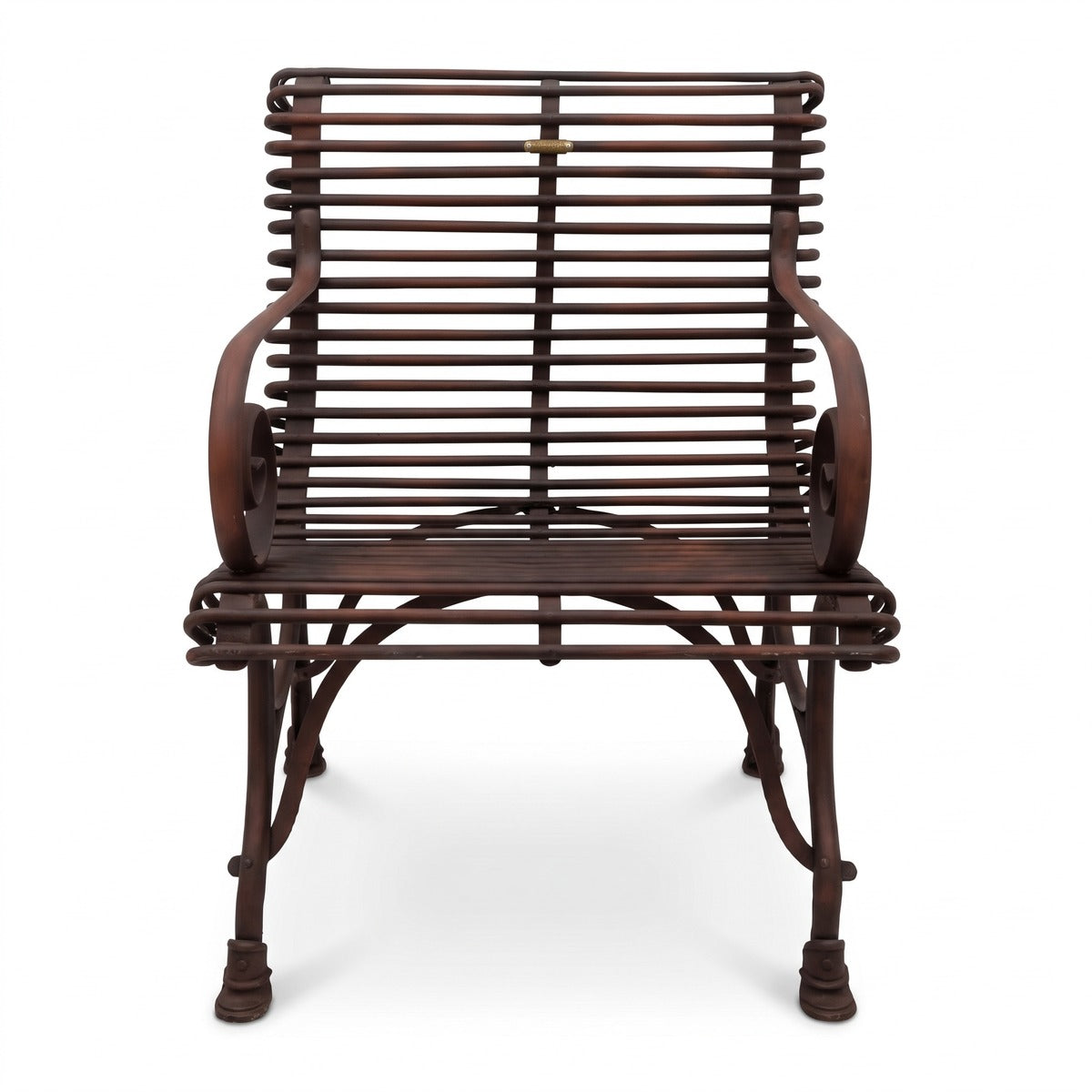 Casa Padrino Jugendstil Garten Stuhl Braun 64 x 62 x H. 71 cm - Schmiedeeisen Stuhl mit Armlehnen - Nostalgische Schmiedeeisen Garten Möbel (KI Studio)