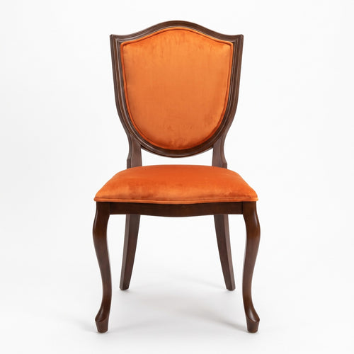 Casa Padrino Art Deco Esszimmer Stuhl Orange / Dunkelbraun - Art Deco Massivholz Stuhl - Art Deco Esszimmermöbel - Art Deco Möbel - Art Deco Einrichtung - Möbel im Art Deco Stil (KI Studio)
