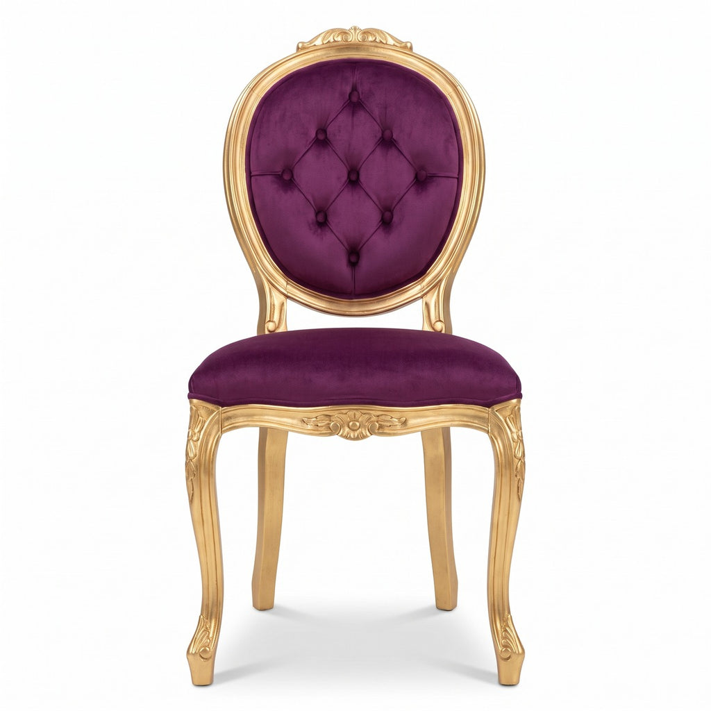 Casa Padrino Luxus Barock Esszimmer Stuhl Lila / Gold - Handgefertigter Antik Stil Stuhl mit edlem Samtstoff - Esszimmer Möbel im Barockstil - Barock Möbel - Barock Einrichtung (KI Studio)