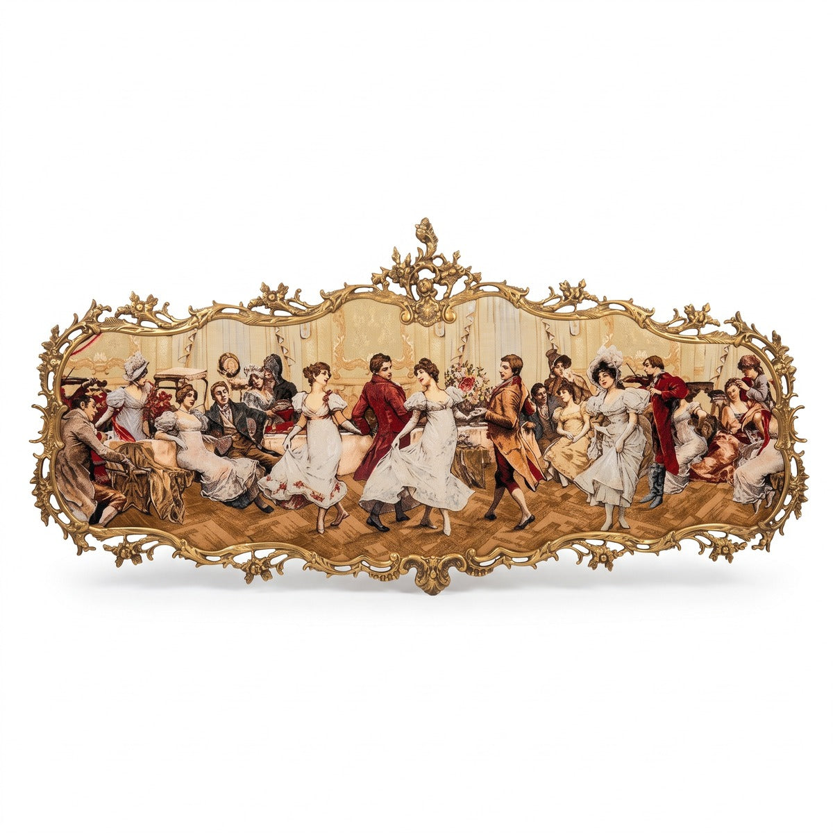 Casa Padrino Barock Wandbild Mehrfarbig / Messing 194 x H. 88 cm - Prunkvolles Barockstil Wanddeko Bild mit Messing Rahmen - Barock Wand Dekoration - Edel & Prunkvoll (KI Studio)