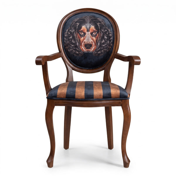 Casa Padrino silla de comedor barroco de lujo negro / marrón - Silla hecha a mano de estilo antiguo con reposabrazos y fina tela de terciopelo - Muebles de comedor estilo barroco