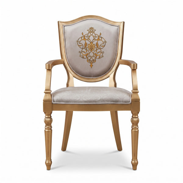Casa Padrino Luxury Art Deco Dining Room Chair Gray / Gold - Elegant Solid Wood Chair with Armrests - Art Deco Dining Room Furniture