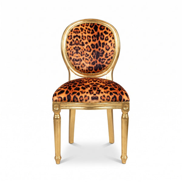 Casa Padrino chaise de salle à manger baroque de luxe léopard / or - Chaise de style baroque fait main avec élégante fourrure artificielle - Meuble de salle à manger de style baroque - Meuble baroque
