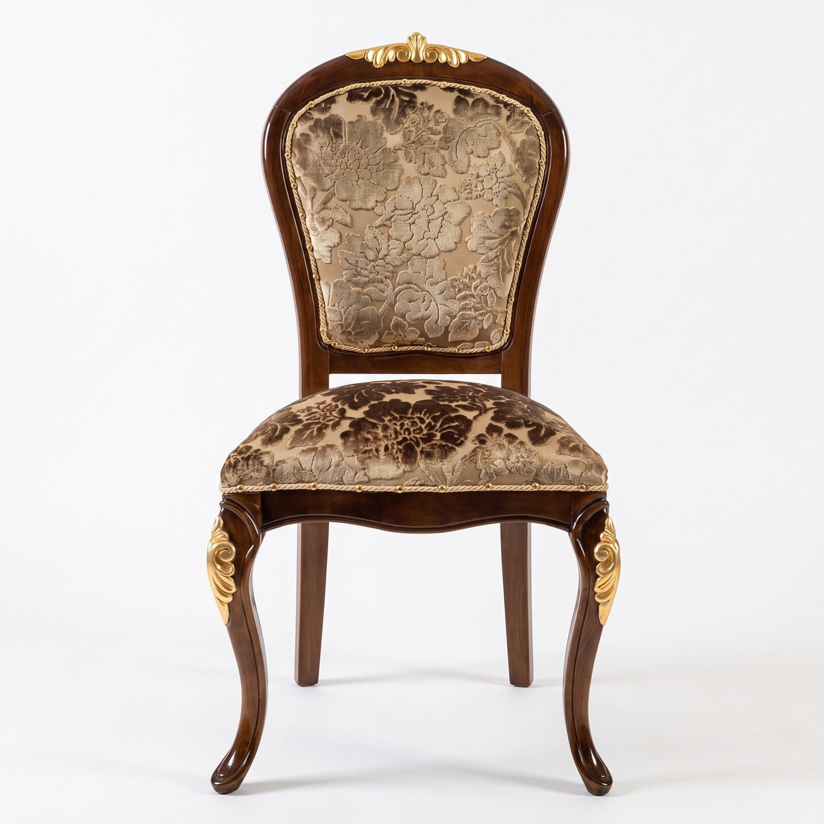 Casa Padrino Luxus Barock Esszimmer Stuhl mit elegantem Muster Gold / Braun / Gold - Esszimmer Möbel im Barockstil - Luxus Möbel im Barockstil - Barock Möbel - Barock Interior (KI Studio)