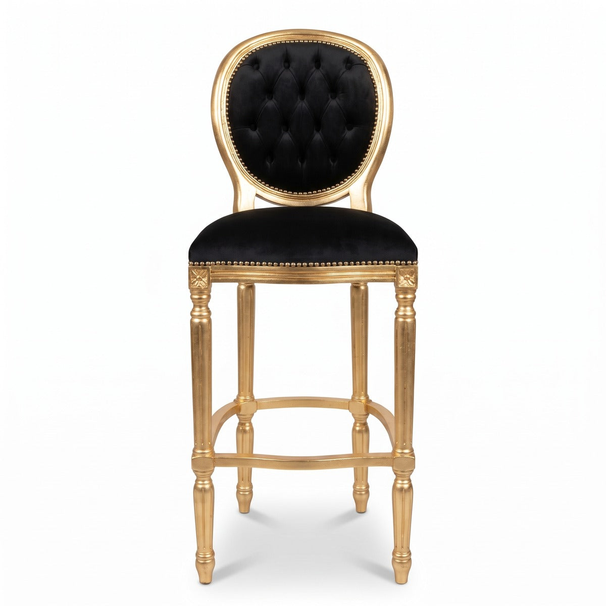 Casa Padrino Barock Barstuhl Schwarz / Gold - Prunkvoller Barockstil Massivholz Barhocker mit edlem Samtstoff - Barock Bar Möbel (KI Studio)