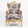 Casa Padrino Barock Ohrensessel Mehrfarbig / Gold - Handgefertigter Antik Stil Wohnzimmer Sessel mit Blumenmuster - Antik Stil Möbel - Barock Wohnzimmer Möbel (KI Studio)