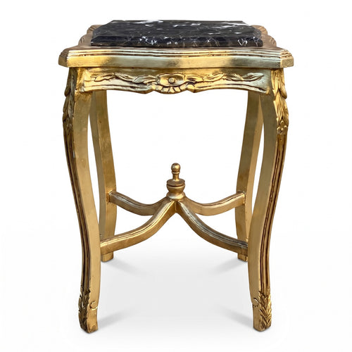 Casa Padrino Barock Beistelltisch Gold / Schwarz - Antik Stil Massivholz Tisch mit Marmorplatte - Antik Stil Möbel - Barock Möbel (KI Studio)