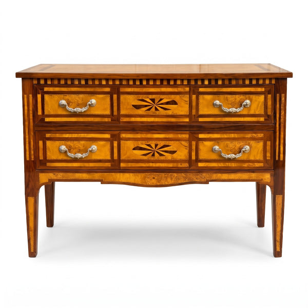 Casa Padrino cómoda Biedermeier con 2 cajones marrón / natural / plata - Cómoda hecho a mano de madera maciza - Muebles de Dormitorio Biedermeier