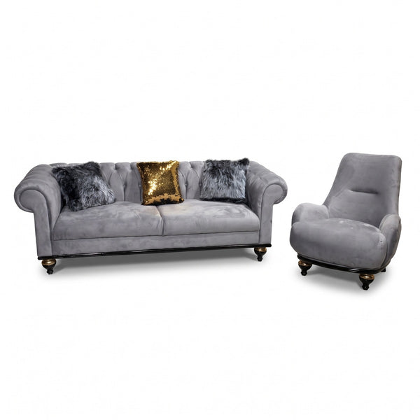 Casa Padrino conjunto de muebles de salón barrocos de lujo gris claro - 1 Sofá y 2 Sillones