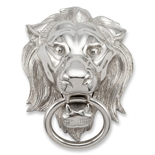 Casa Padrino Barock Aluminium Türklopfer Löwe Silber H. 40 cm - Barock Deko Accessoires (KI Studio)