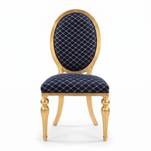 Casa Padrino Barock Esszimmer Stuhl mit Muster Blau / Gold - Esszimmer Möbel im Barockstil (KI Studio)