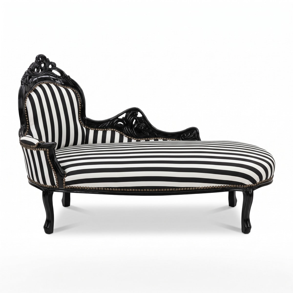 Casa Padrino Barock Chaiselongue mit Streifen Weiß / Schwarz 155 cm - Barock Möbel (KI Studio)