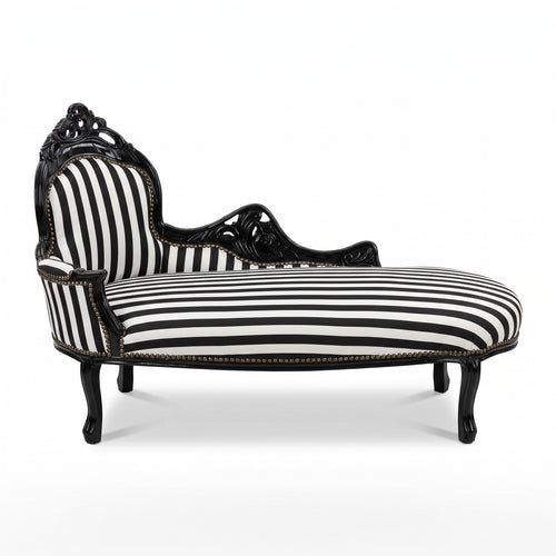 Casa Padrino Barock Chaiselongue mit Streifen Weiß / Schwarz 155 cm - Barock Möbel (KI Studio)