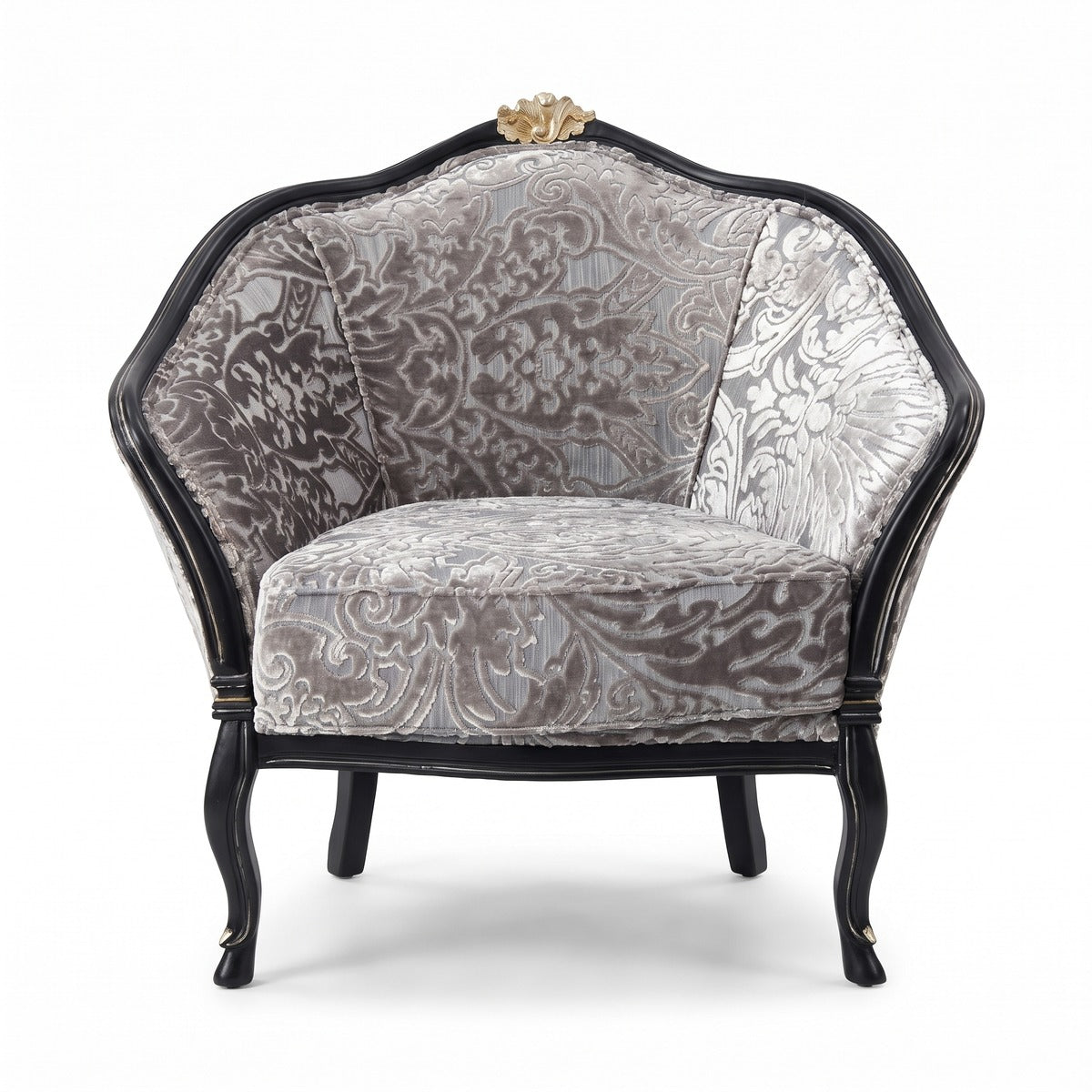 Casa Padrino Luxus Barock Salon Sessel Silber / Grau / Schwarz / Gold - Barock Möbel (KI Studio)