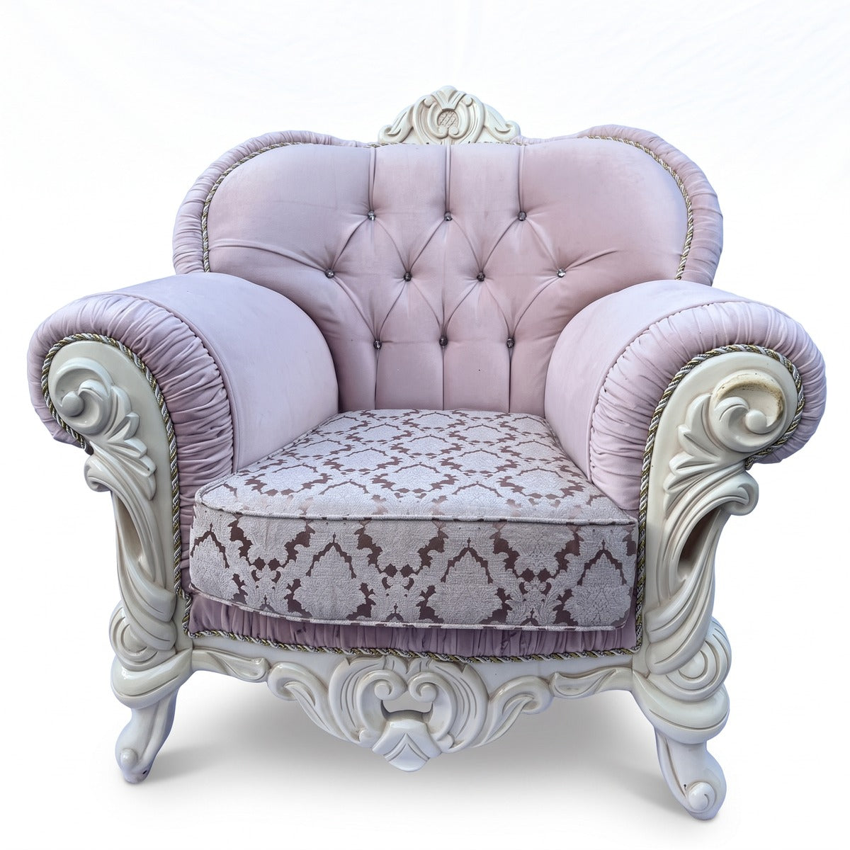 Casa Padrino Luxus Barock Sessel mit Glitzersteinen Rosa / Weiß - Barock Möbel (KI Studio)