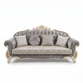 Casa Padrino Luxus Barock Sofa in Grau, Creme und Gold, 225 cm - Prunkvolles Barock Möbelstück (KI Studio)