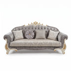 Casa Padrino Luxus Barock Sofa in Grau, Creme und Gold, 225 cm - Prunkvolles Barock Möbelstück (KI Studio)
