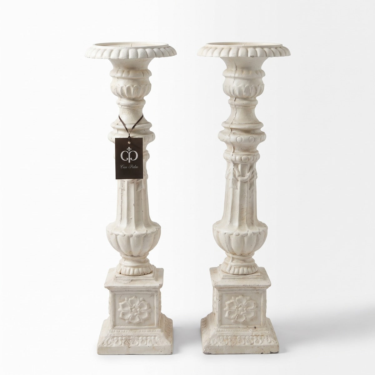 Casa Padrino Barock Kerzenständer Set Weiß H. 69,5 cm - Luxuriöses Deko Accessoire aus Gusseisen (KI Studio)
