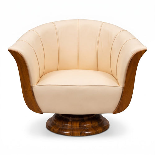 Casa Padrino Art Deco Ledersessel in Weiß und Braun, 92 x 80 cm - Luxuriöses Wohnzimmermöbel (KI Studio)