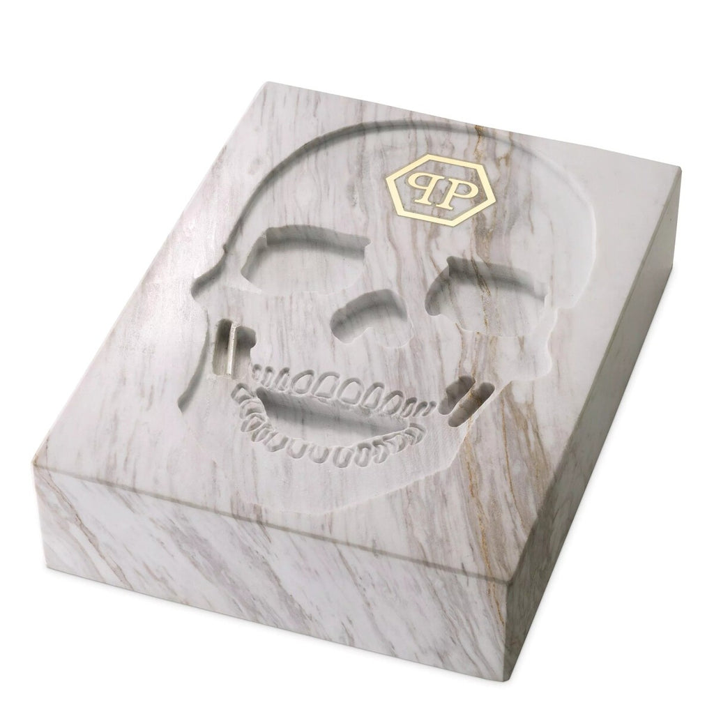 Philipp Plein Luxus Designer Marmor Skull Book Deko 18 x 24 x H. 5,5 cm Totenkopf Marmor Skulptur