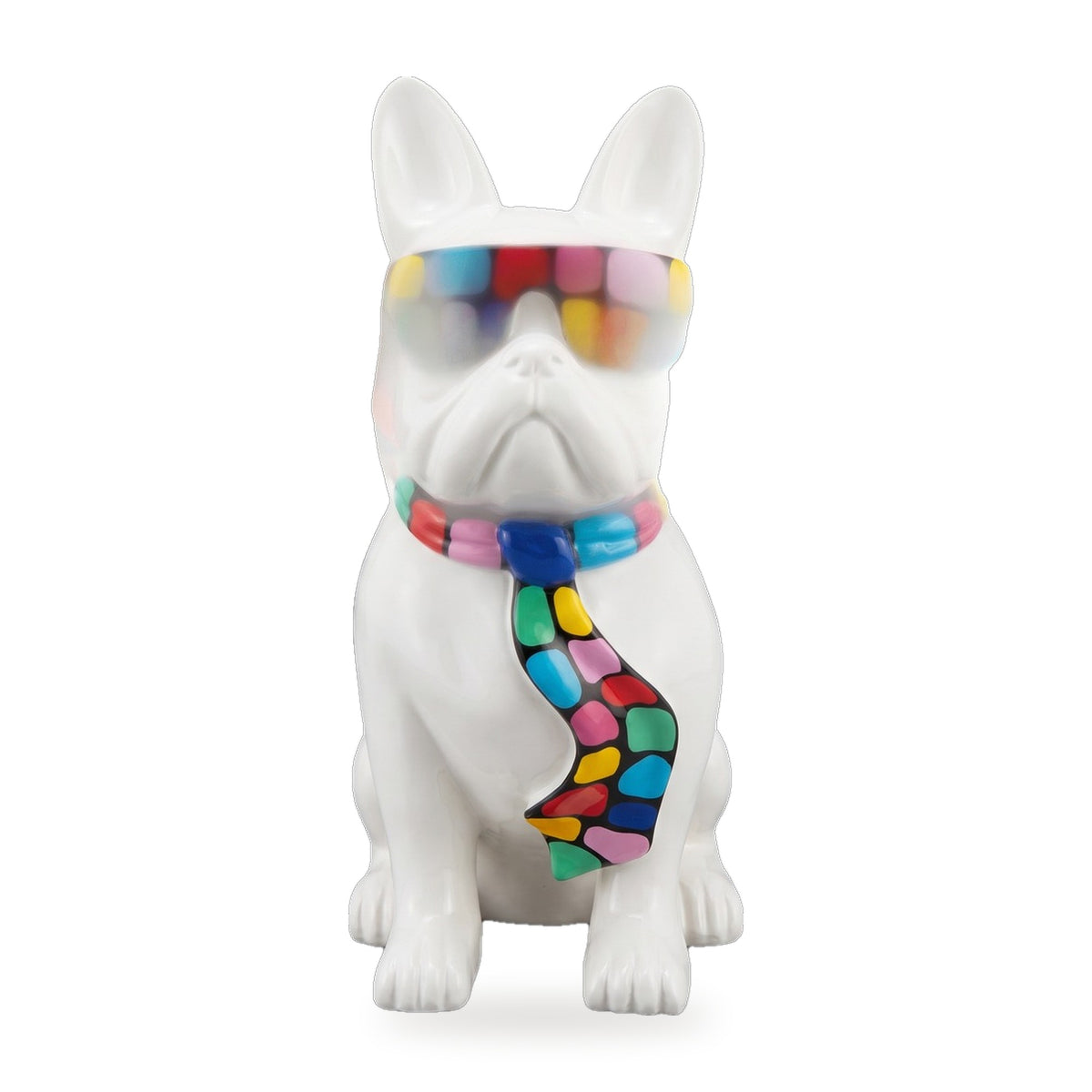 Casa Padrino Luxus Deko Skulptur Hund Bulldogge Weiß / Mehrfarbig H. 120 cm - Große Deko Figur - XXL Deko Skulptur - XXL Deko Figur - Wohnzimmer Deko - Garten Deko - Luxus Deko XXL Figuren (KI Ansicht) 1