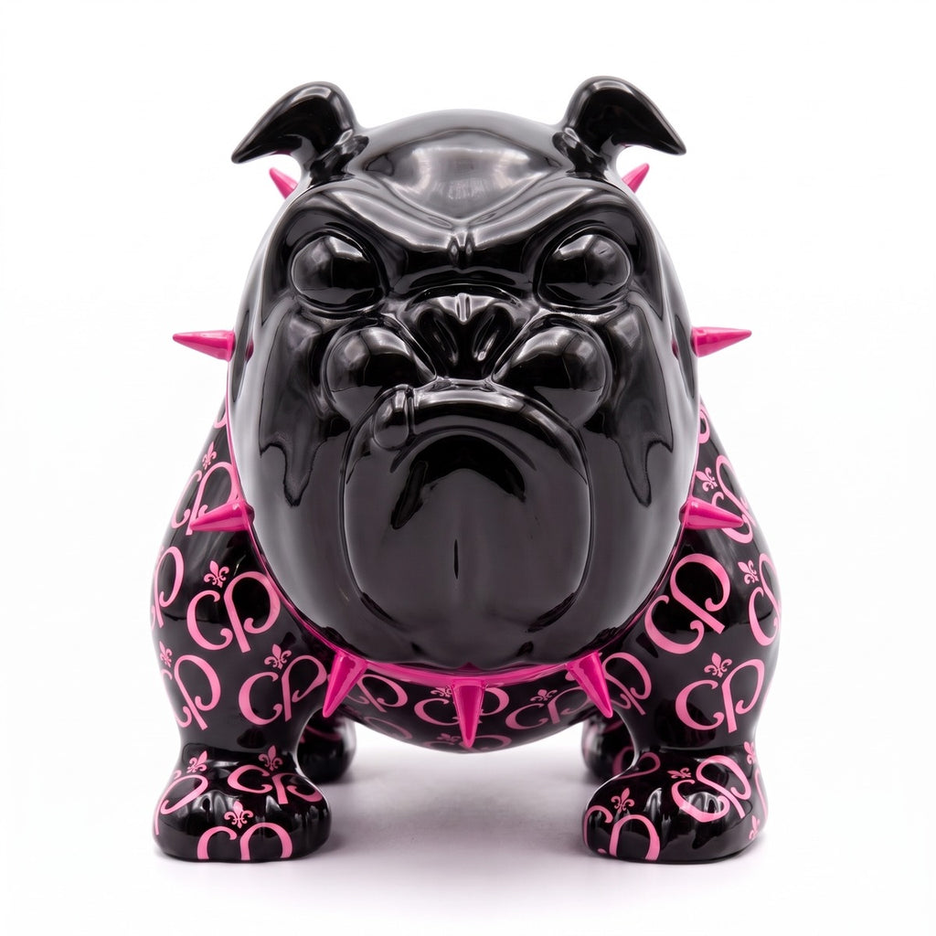 Casa Padrino Luxus Deko Figur Hund Bulldogge Schwarz / Pink 20 cm - Deko Skulptur (KI Ansicht) 1