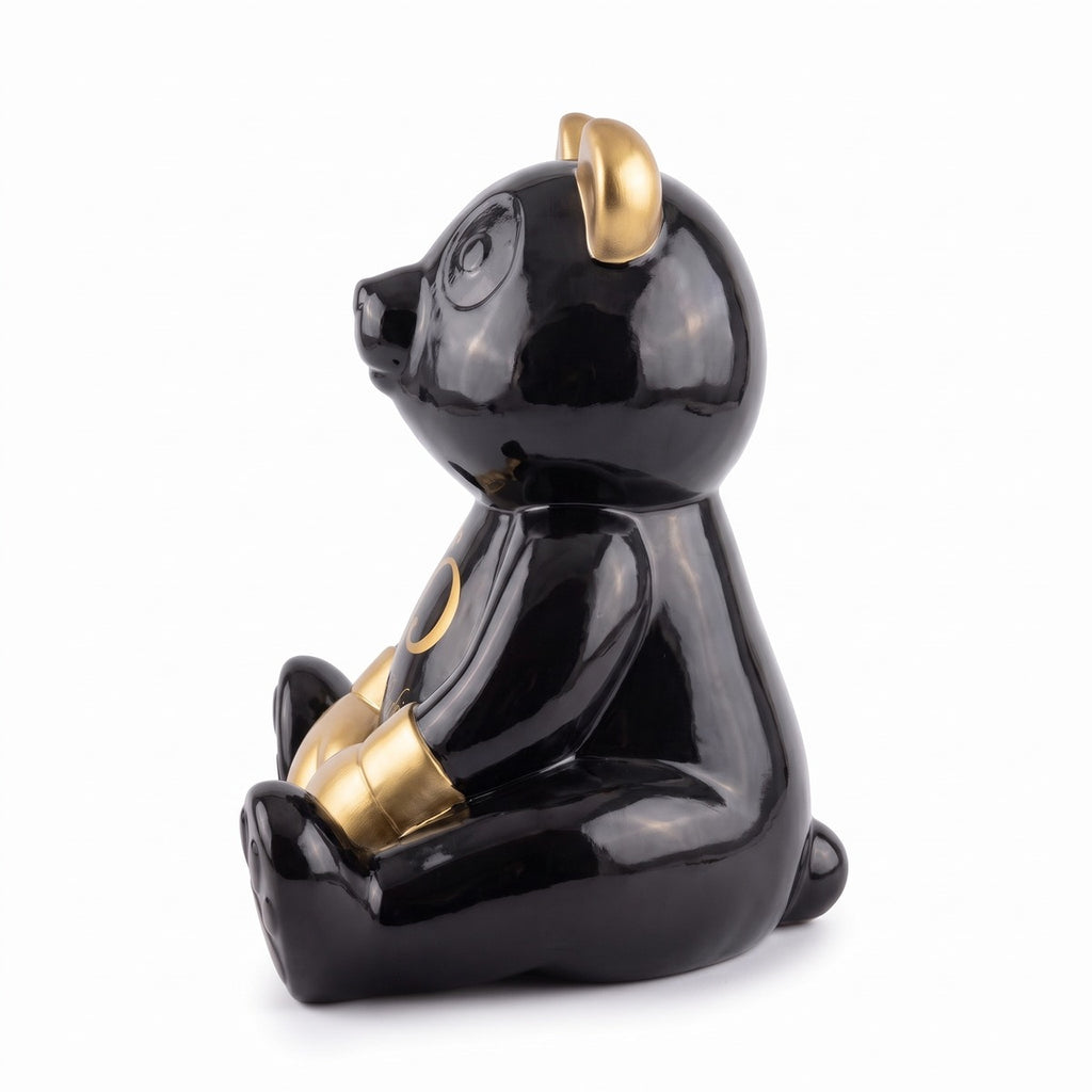 Casa Padrino Luxus Deko Figur Boxer Teddybär Schwarz / Gold 50 cm - Deko Skulptur (KI Ansicht) 2