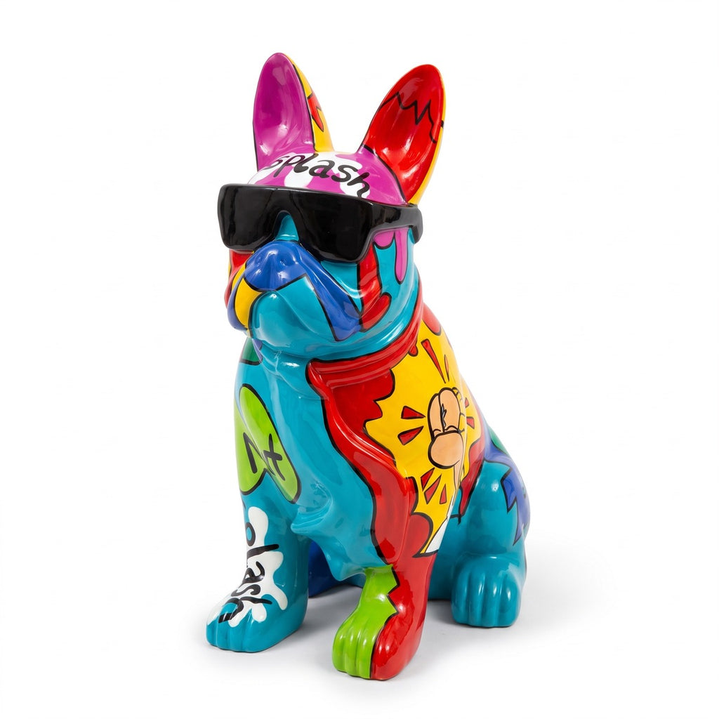 Casa Padrino Deko Skulptur Hund Bulldogge Bunt H. 80 cm - Garten Deko Figur (KI Ansicht) 1