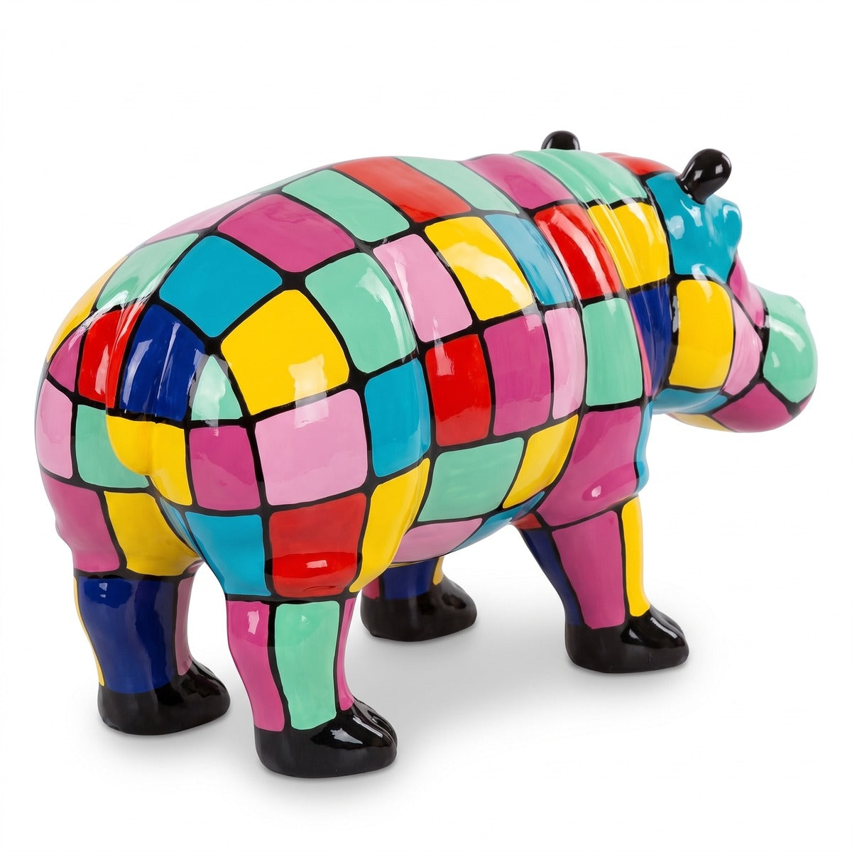 Casa Padrino XXL Deko Skulptur Nilpferd Bunt 100 cm - Garten Figur (KI Ansicht) 3