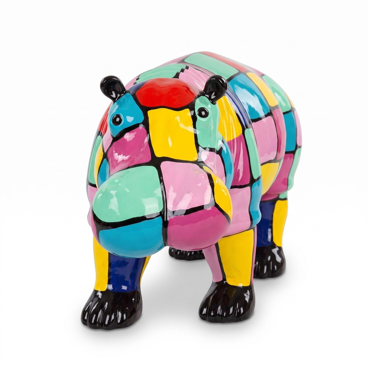 Casa Padrino XXL Deko Skulptur Nilpferd Bunt 100 cm - Garten Figur (KI Ansicht) 1