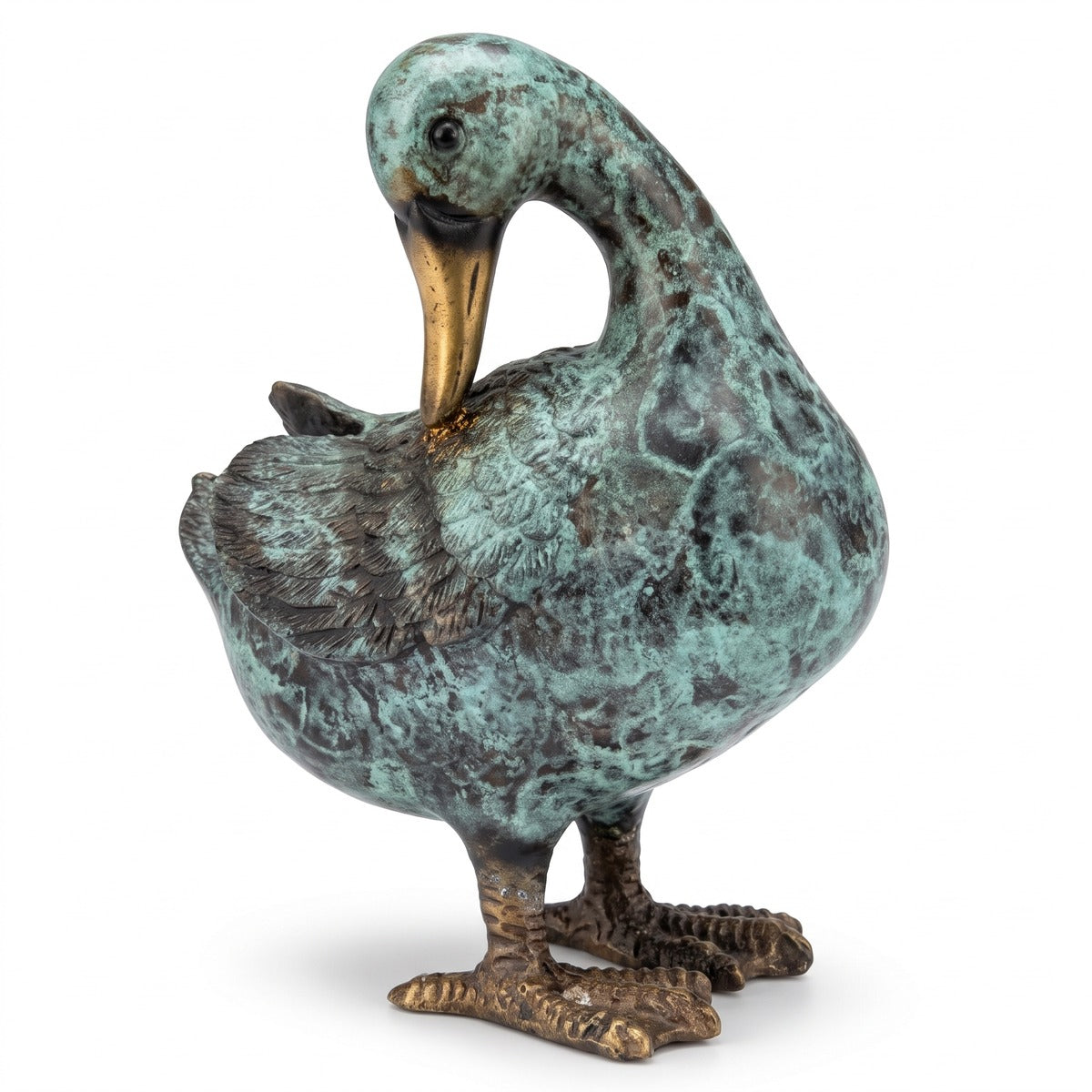 Casa Padrino Deko Bronze Figur Ente Mintgrün / Bronze H. 16 cm - Garten Deko (KI weiss) 1