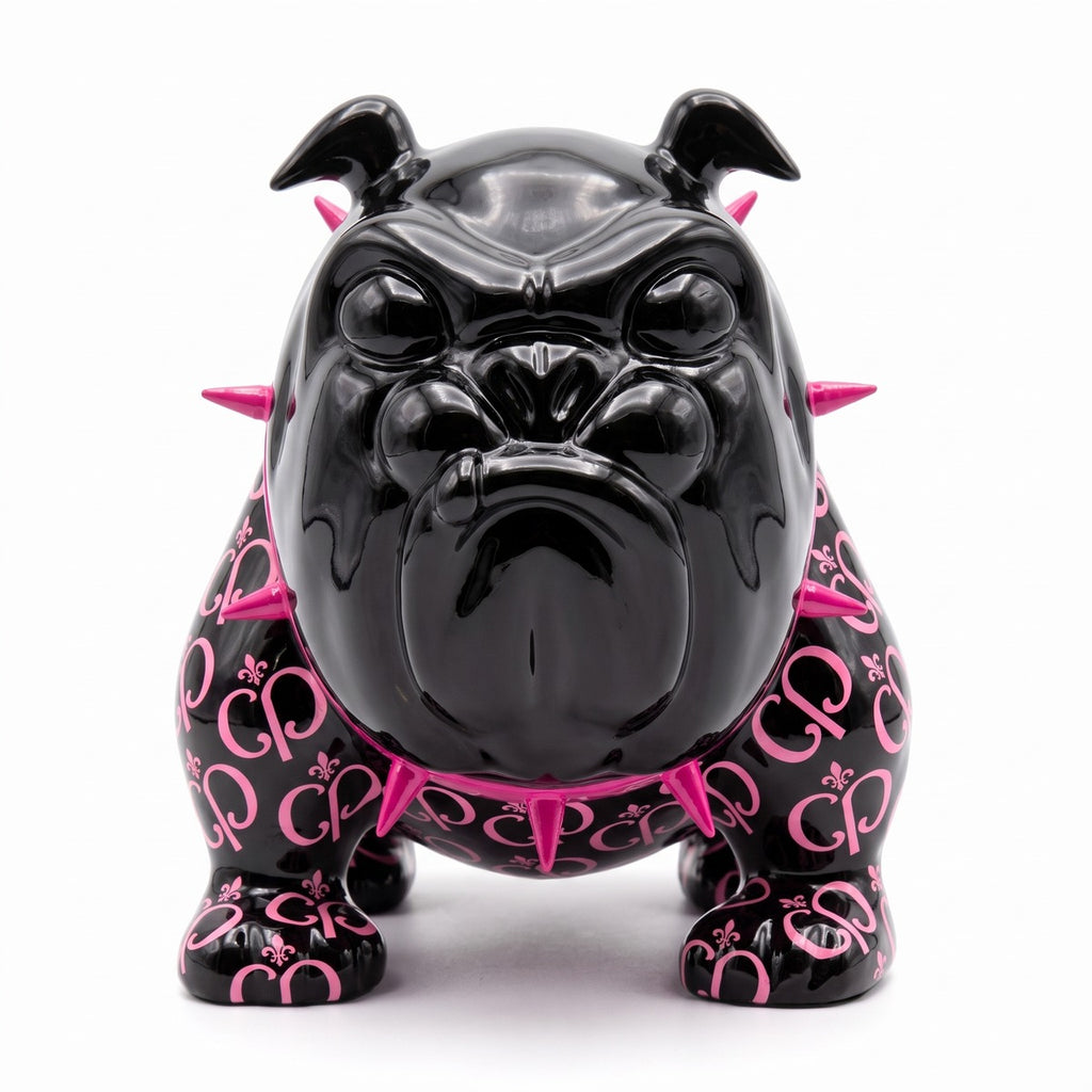Casa Padrino Luxus Deko Figur Hund Bulldogge Schwarz / Pink 20 cm - Deko Skulptur (KI weiss) 1