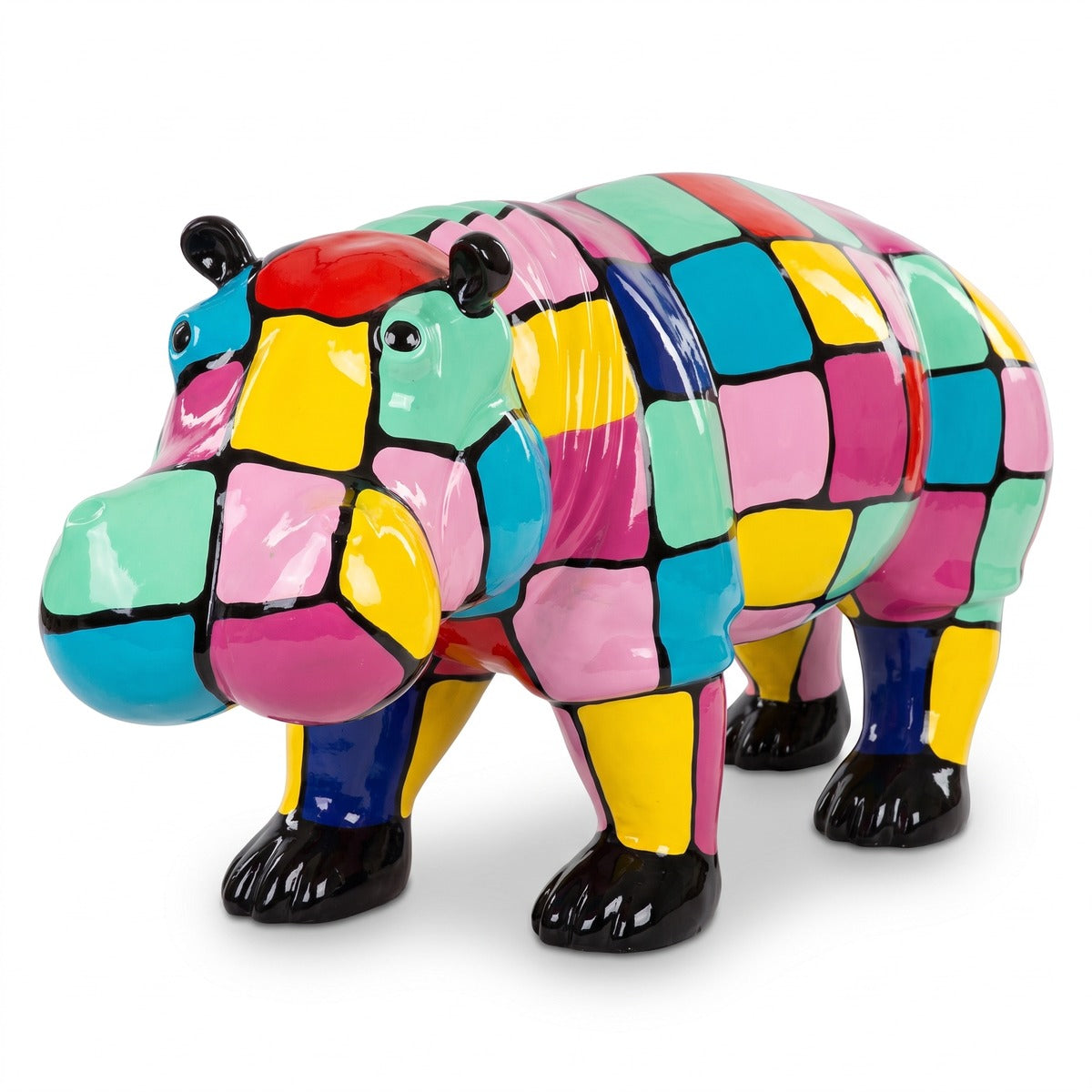 Casa Padrino XXL Deko Skulptur Nilpferd Bunt 100 cm - Garten Figur (KI weiss) 1