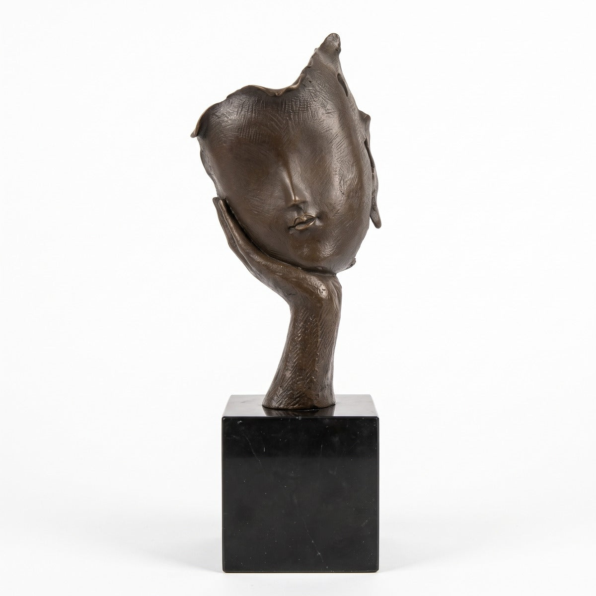 Casa Padrino Luxus Bronze Skulptur Gesicht in der Hand auf schwarzem Marmorsockel (KI weiss) 1