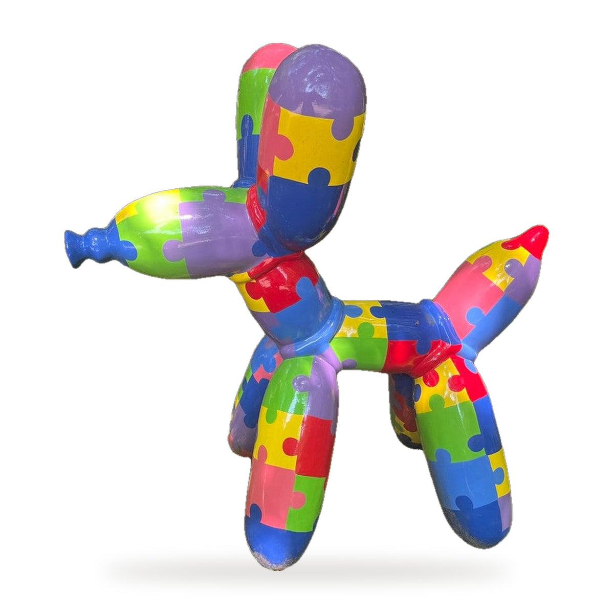 Casa Padrino Deko Skulptur Hund 100 cm – Bunt Puzzle Kunstharz Figur Pop Art (freigestellt)