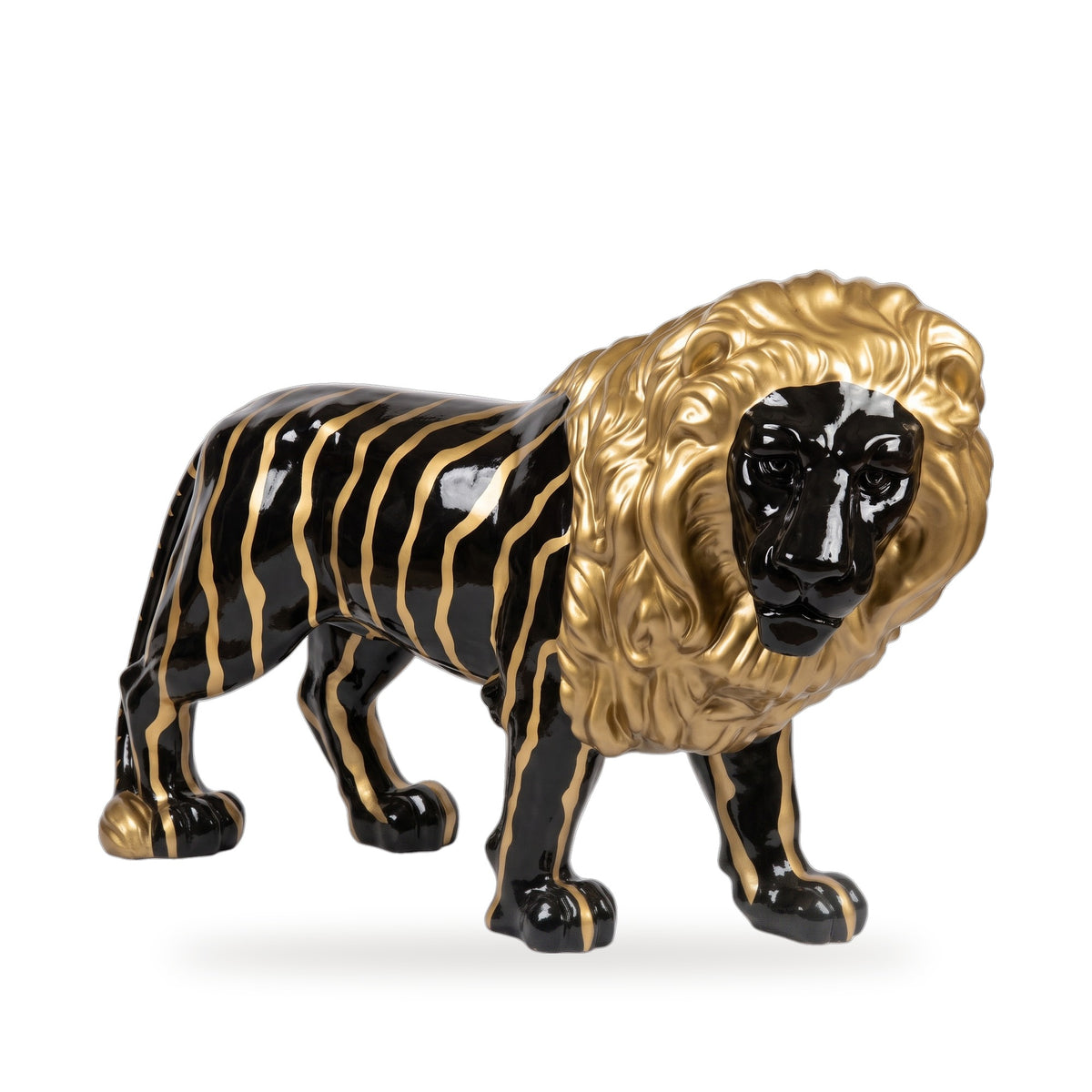 Casa Padrino Luxus XXL Deko Skulptur Löwe Schwarz / Gold 190 cm (KI weiss) 1