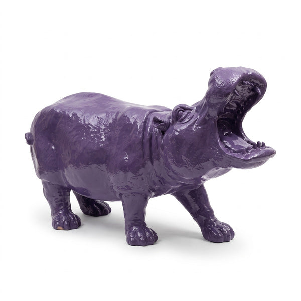 Casa Padrino XXL Deko Skulptur Nilpferd Lila 120 cm - Garten Deko Figur