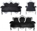 Casa Padrino Barock Wohnzimmer Set King Schwarz / Silber - 3-er Sofa, 2-er Sofa und 1 Sessel