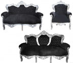Casa Padrino Barock Wohnzimmer Set King Schwarz / Silber - 3-er Sofa, 2-er Sofa und 1 Sessel