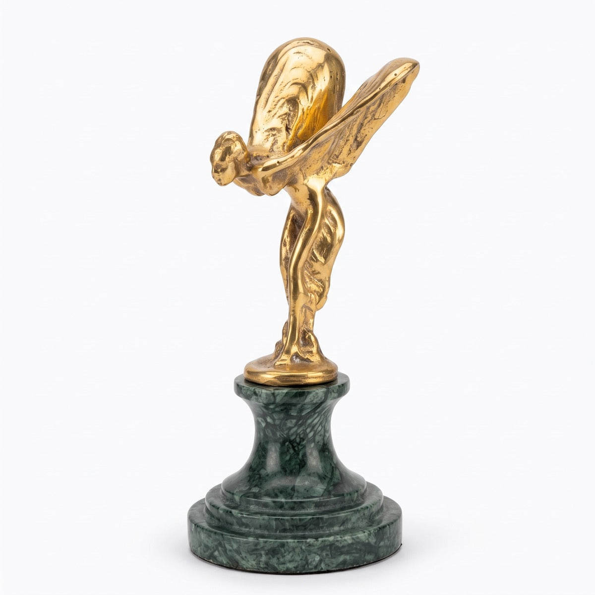 Casa Padrino Luxus Briefbeschwerer Skulptur Frau mit Flügeln Gold / Grün 7 x 8 x H. 16 cm - Elegante Bronze Figur mit Marmorsockel - Schreibtisch Deko - Luxus Deko - Deko Accessoires (KI weiss) 1