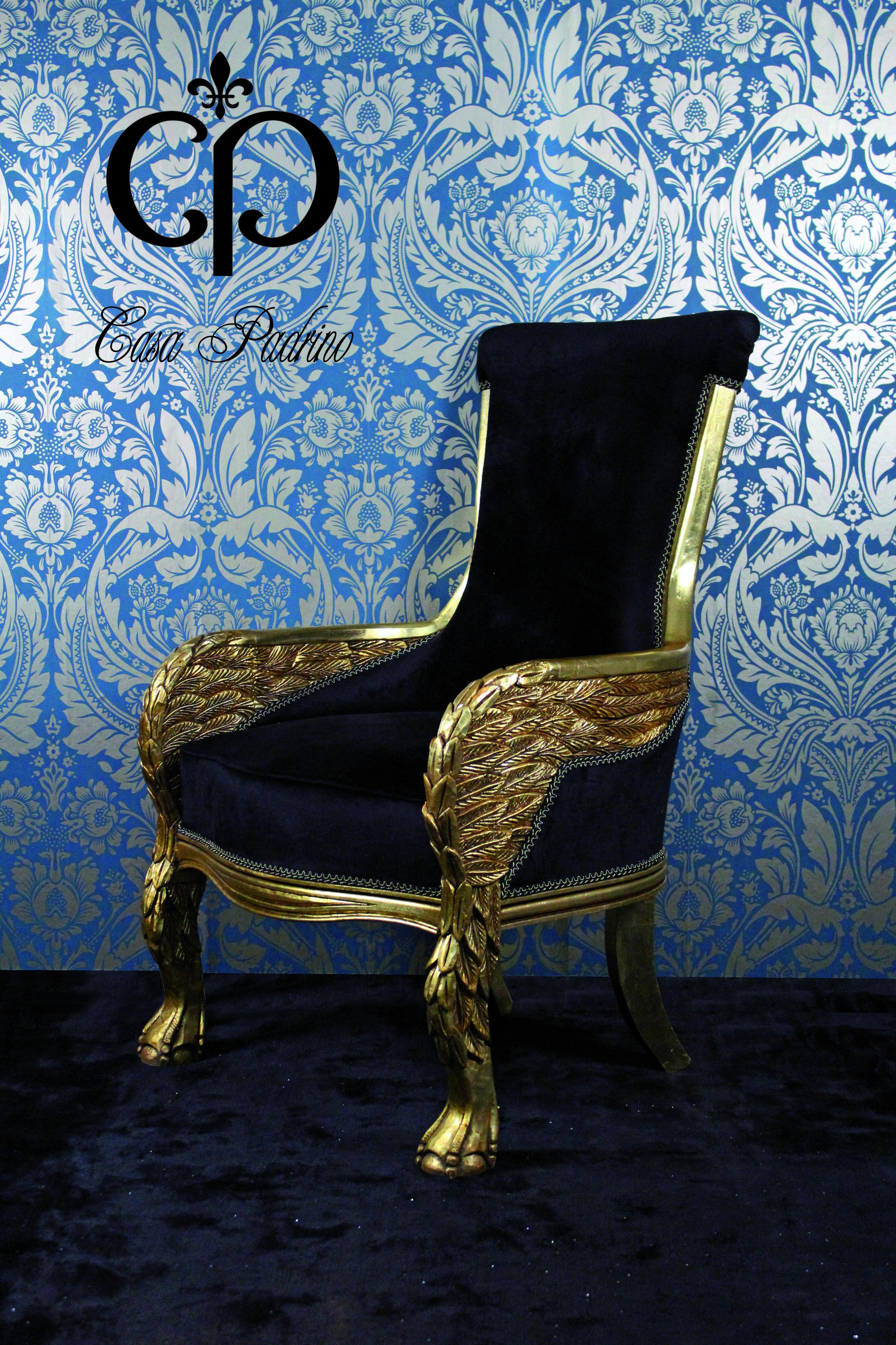 Casa Padrino barokowy dekoracyjny krzesło - luksusowe meble tron orle pióra orła rzeźbione tron